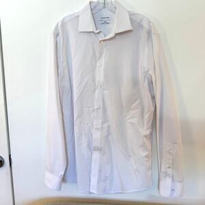 Calvin Klein Steel+ Herringbone Dress Shirt White 16 34/35 Regular Fit Mens L